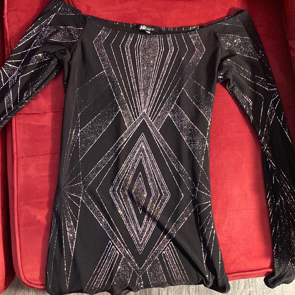 Black long sleeve glitter design dress